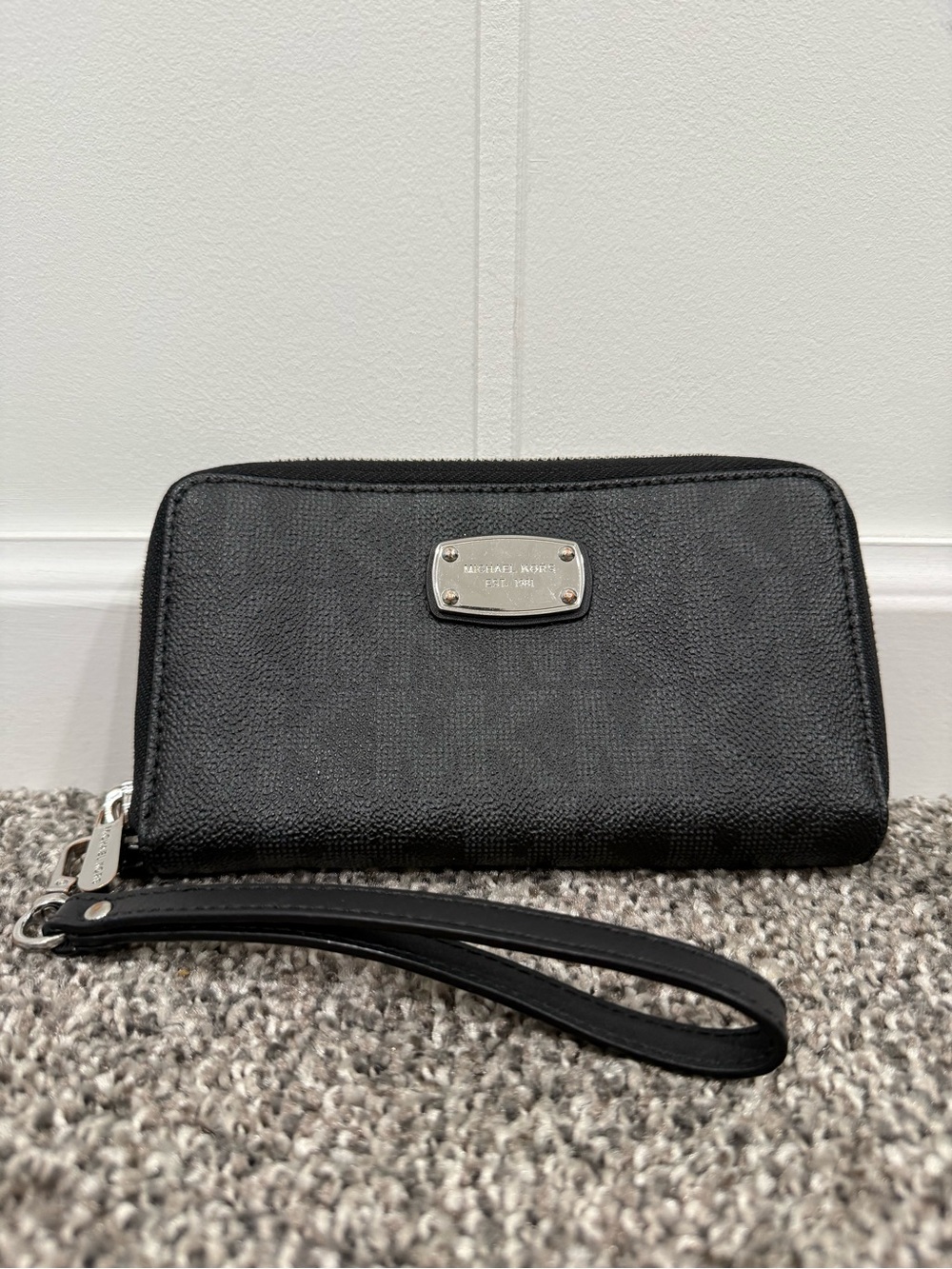 Michael Kors Black Leather Clutch with Logo Plate